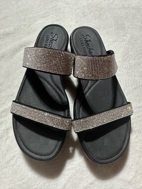 Skechers Bumbler Bright Start 9 Luxe Foam Sparkle Bling Bedazzled Slide Sandals